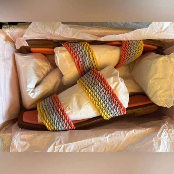 New Alexandre Birman Georgia Striped Flat Sandals 39 plastic still on bottom - Picture 5 of 14